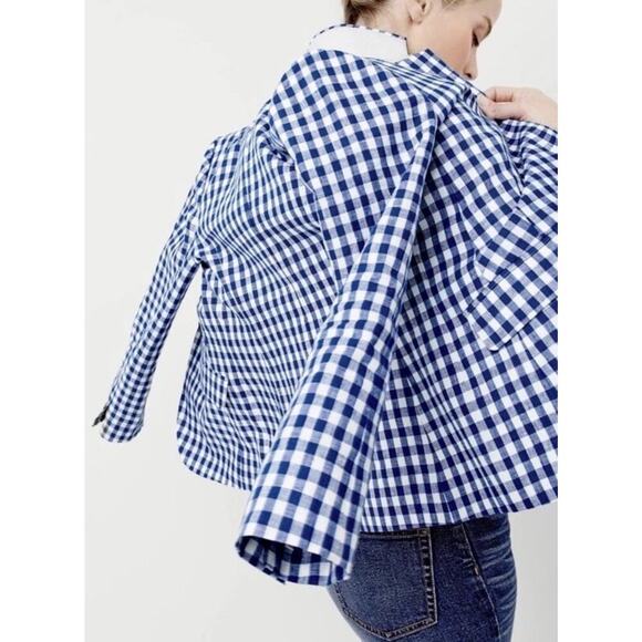 J.Crew Campbell Linen Blazer‎ Size 4 Gingham Blue Casual Office Career Preppy - Picture 8 of 16